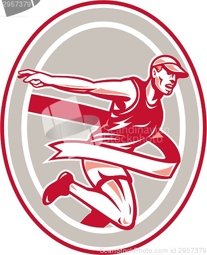 Image of Marathon Runner Finish Line Oval Retro