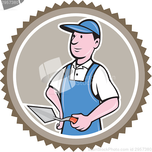 Image of Bricklayer Mason Plasterer Rosette Cartoon