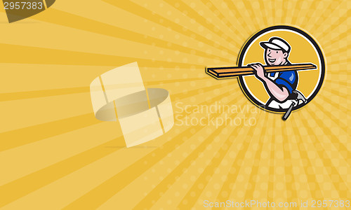 Image of Business card Carpenter Worker Carrying Timber Circle Cartoon