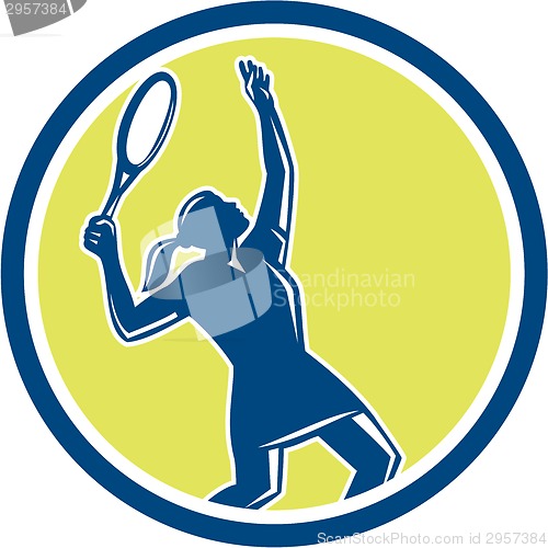 Image of Tennis Player Female Racquet Circle Retro