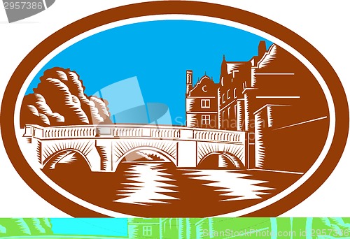 Image of Trinity College Bridge Cambridge Woodcut