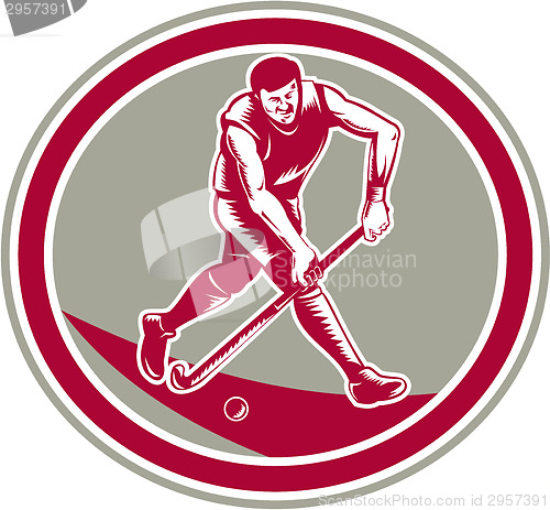 Image of Field Hockey Player Running With Stick Retro