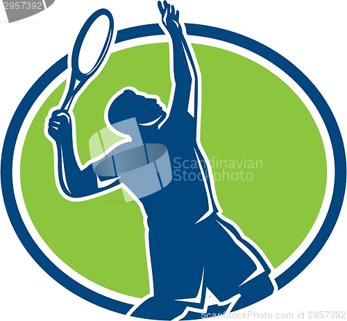 Image of Tennis Player Racquet Serving Oval Retro