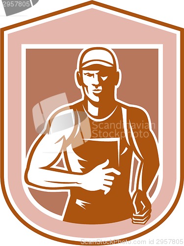 Image of Marathon Runner Running Shield Retro