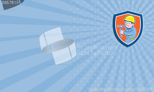 Image of Business card Carpenter Builder Hammer Shield Cartoon
