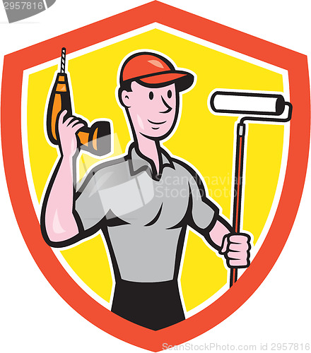 Image of House Painter Paint Roller Handyman Cartoon