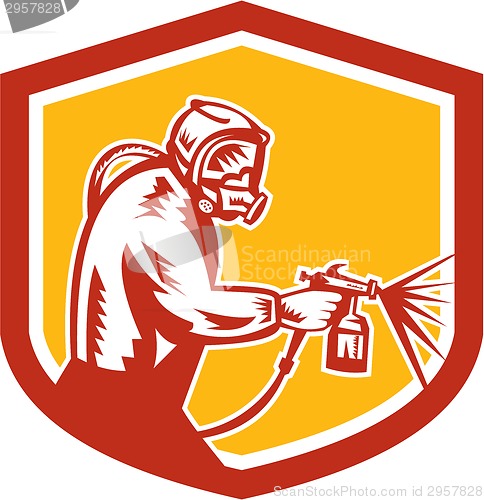 Image of Spray Paint Gun Painter Spraying Shield Retro