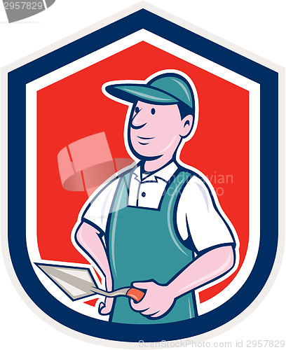 Image of Bricklayer Mason Plasterer Shield Cartoon