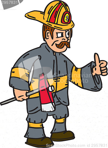 Image of Fireman Firefighter Axe Thumbs Up Cartoon