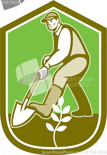 Image of Gardener Landscaper Digging Shovel Cartoon