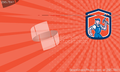 Image of Business card Builder Carpenter Holding Hammer Cartoon
