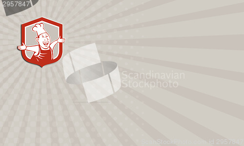 Image of Business card Chef Cook Happy Arms Out Shield Cartoon