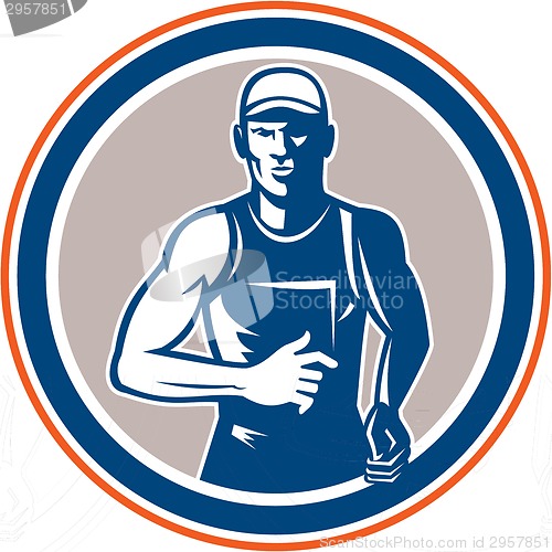 Image of Marathon Runner Running Circle Retro