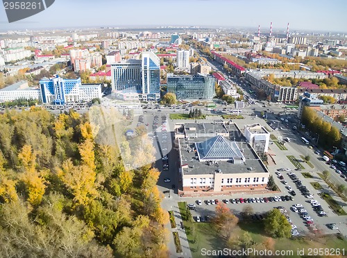 Image of Aerial view on office buildings in Tyumen. Russia