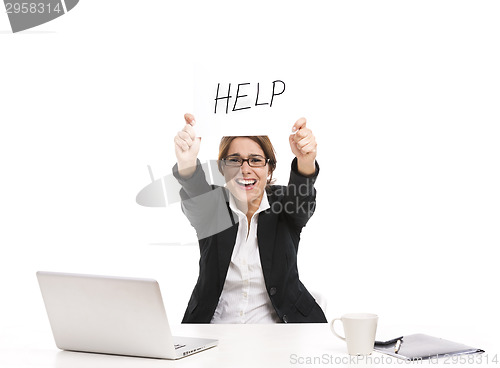 Image of Business woman asking for help