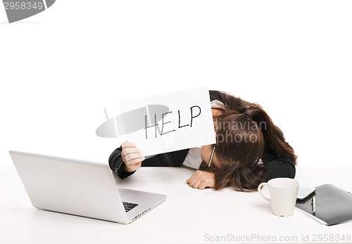 Image of Business woman asking for help