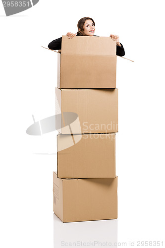 Image of Business woman appear inside card boxes