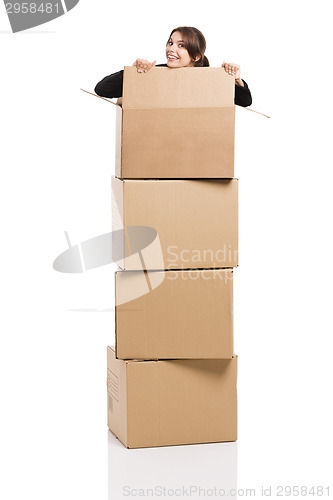 Image of Business woman appear inside card boxes