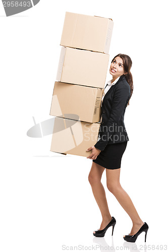 Image of Business woman with card boxes