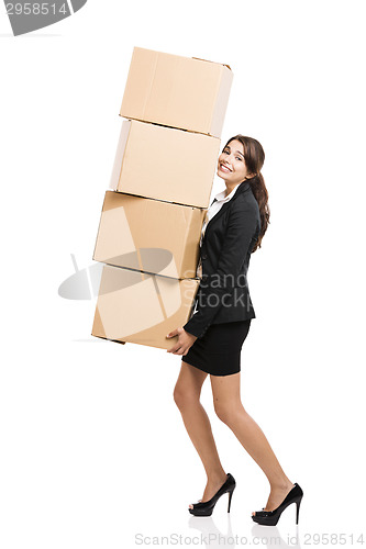 Image of Business woman with card boxes