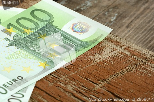 Image of Close up macro detail of euro money banknotes