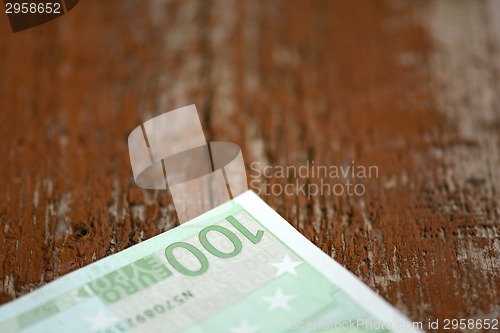 Image of Close up macro detail of euro money banknotes