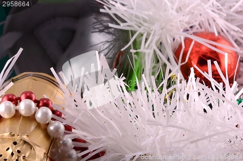 Image of Christmas background with wine bottle and pearls