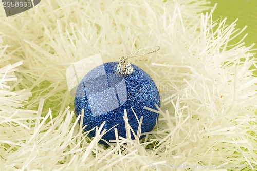 Image of Christmas background with blue new year balls