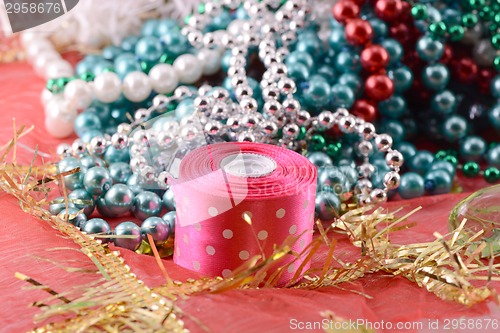 Image of Christmas balls, diamonds and ribbon, new year decoration
