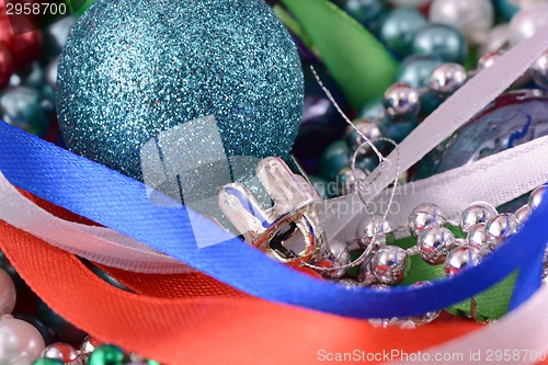 Image of blue balls, christmas card, close up, macro