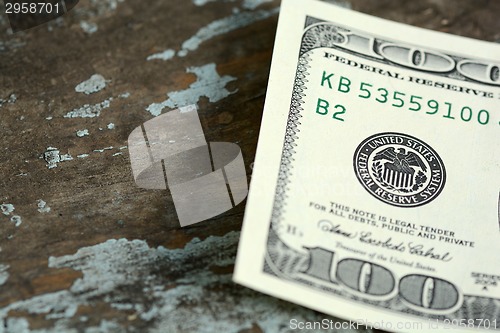 Image of Hundreds of US dollars on old wooden background
