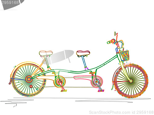 Image of Tandem bicycle in colors