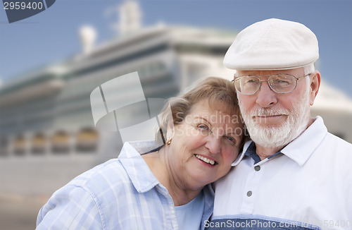 Image of Senior Couple On Shore in Front of Cruise Ship