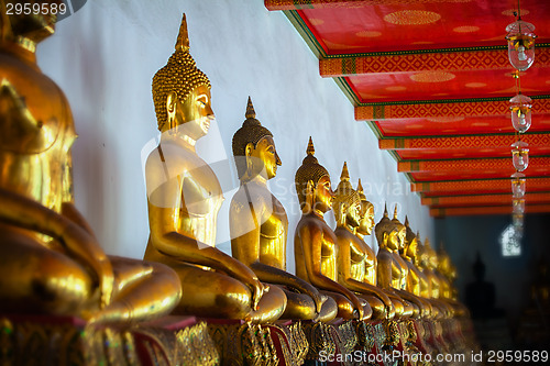 Image of Sculptural images of Buddha in the old temple. Bangkok, Thailand