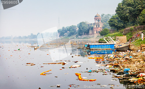 Image of Bank of Yamuna river near Taj Mahal. India, Agra