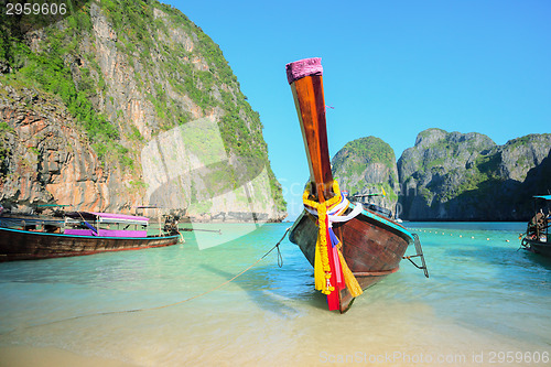 Image of Long tailed boat. Thailand Phi-Phi island