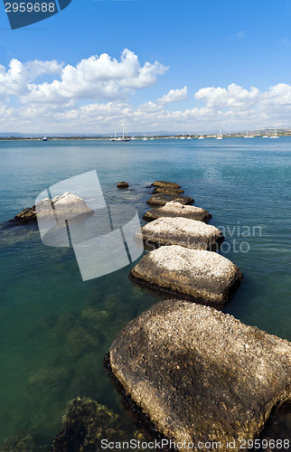 Image of Breakwaters and blue sea 