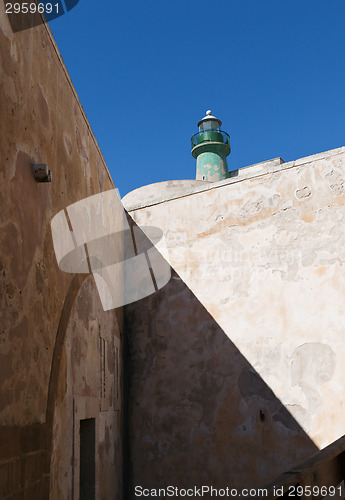 Image of Green lighthouse (Castello Maniace in Syracuse, Ortygia, Sicily)