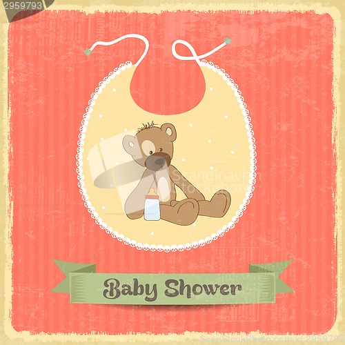 Image of retro baby shower card with teddy bear
