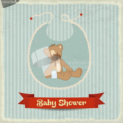 Image of retro baby shower card with teddy bear