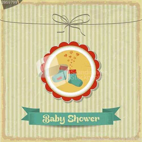 Image of retro baby shower card with little socks