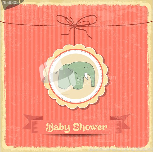 Image of retro baby shower card with little elephant