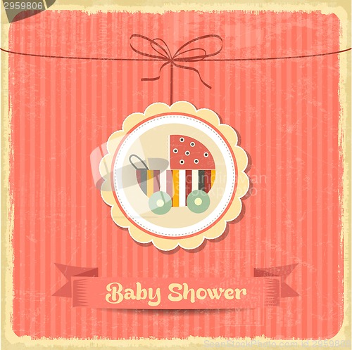 Image of retro baby shower card with stroller