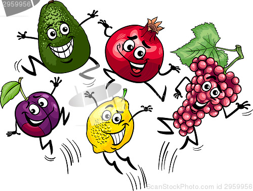 Image of jumping fruits cartoon illustration