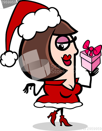 Image of woman santa with present cartoon