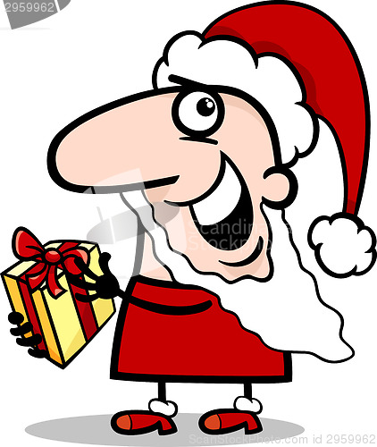 Image of santa with present cartoon illustration