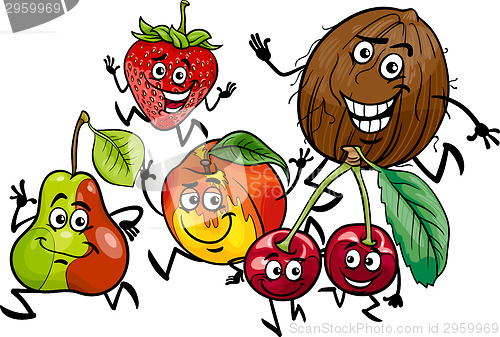 Image of running fruits group cartoon illustration