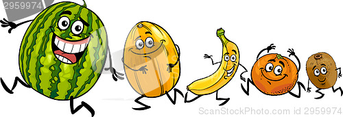 Image of happy running fruits cartoon illustration
