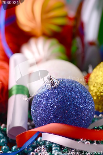 Image of christmas balls set, new year holiday card