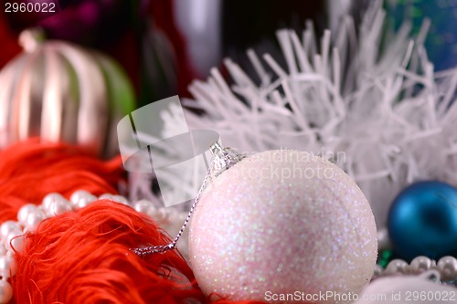 Image of Christmas balls, diamonds and ribbon, new year decoration